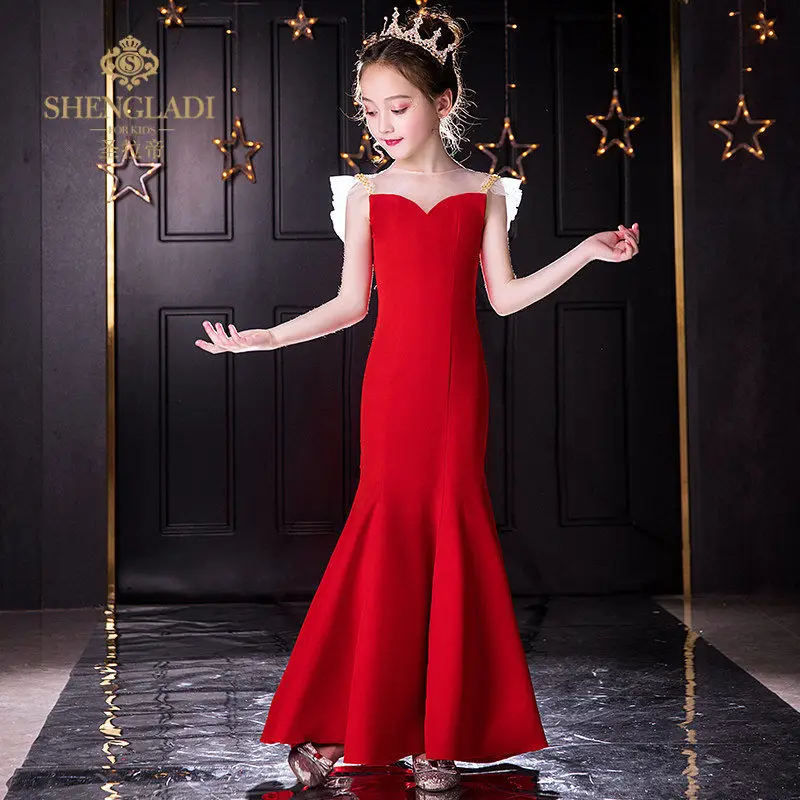 Red Trumpet Dresses for Kid Girls Size 3 To 14 Formal Evening Gowns Children Par - $124.70