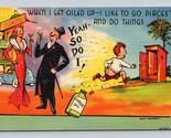 Outhouse Humor Comic Castor Oil Going Places Walt Munson UNP Linen Postc... - £3.06 GBP