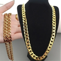 Mens Thick 6mm 28 Inch Cuban Curb Chain Necklace 18k Gold - £11.30 GBP
