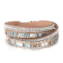 ALLYES Women Leather Bracelet 2020 Czech Crystal Vintage Boho Multiple Layered B - £9.08 GBP