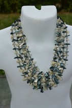 Vtg Japan Greenish Blue &amp; White Abalone Mother Of Pearl 5 Strand Necklace! - £29.38 GBP