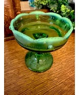 Antique Jefferson Glass Green Opalescent &quot;Alpine&quot; Compote- Swag Wreath &amp;... - $499.84 MXN