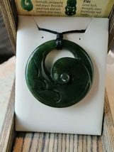 New zealand Jade Greenstone Koru disc large pendant Necklace 36mm - £141.06 GBP