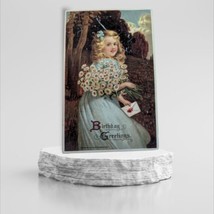 1911 Pretty Girl Blond Curly Hair Flowers Birthday Greeting Antique Postcard - £7.56 GBP