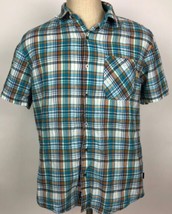 KÜHL Mens Teal Plaid Short Sleeve Casual Shirt Large Button Down Metal B... - $44.54