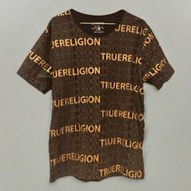 True Religion World Tour Crew Neck Tee Shirt Mens Size M Short Sleeve Black Gold - $19.79