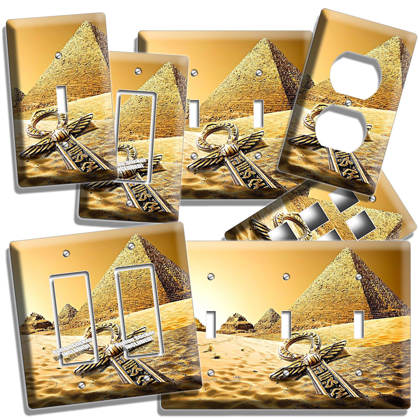 EGYPTIAN GIZA PYRAMIDS ANKH SYMBOL LIGHT SWITCH OUTLET WALL PLATE ROOM ART DECOR