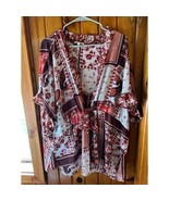 Floral Patchwork Kimono Cardigan Burgundy White Beach Cover Up Boho Summ... - $380.13 MXN