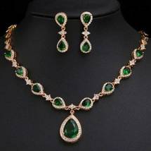 Beauty 28 Ct Pear Cut Simulated Emerald Tennis Necklace  Gold Plated 925 Silver - £227.07 GBP