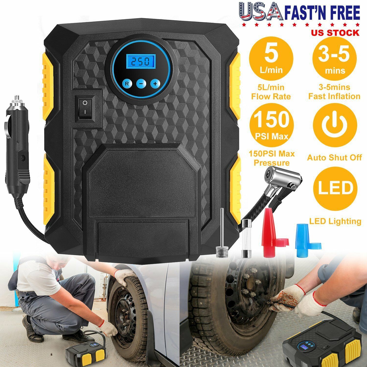150 Psi Tire Inflator Car Air Pump Compressor Electric Portable Auto 12V Dc Volt