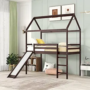 Loft Bed,Twin Size Loft Bed with Slide for Bedroom,Guest Room and Dorm,H... - $469.99