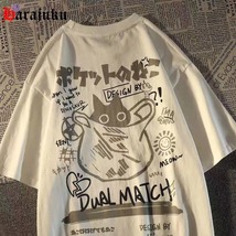 Cat Cartoon Print Short-sleeved T-shirt Harajuku Loose Streetwear y2k Cl... - £14.91 GBP