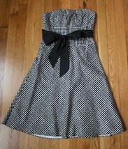 White House Black Market 0 Strapless Check Flare Bow Dress Cotton Stretch - $17.10