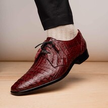 Lacio Genuine Caiman Crocodile Dress Derby's Shoes Wine image 12