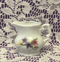 Vintage miniature porcelain pitcher white with flowers 2&quot; tall - £2.40 GBP