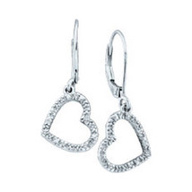 10k White Gold Womens Round Diamond Heart Dangle Fashion Earrings 1/20 Cttw - £218.93 GBP