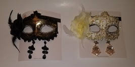 NEW 2 Adult Masquerade Mask Matching Earrings Set Halloween Ivory Gold Black Lot - £16.78 GBP