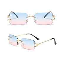 Mens Womens Unisex Retro Rectangular Metal Frame Rimless Sunglasses UV400 - £5.26 GBP
