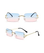 Mens Womens Unisex Retro Rectangular Metal Frame Rimless Sunglasses UV400 - £5.17 GBP