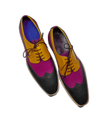 Mens Multi Color Black Purple Yellow Handmade Oxford Lace Up Leather Shoes - £120.54 GBP - £168.77 GBP