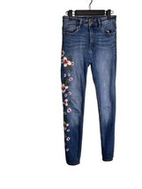 ZARA Size 4 Trafaluc Denimwear Blue Denim Skinny Jeans Embroidered Floral - £11.14 GBP