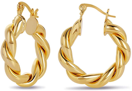 Twisted Chunky Hoop Earrings 14K Gold Plated Dainty Lightweight Hypoalle... - £17.43 GBP