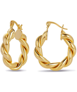 Twisted Chunky Hoop Earrings 14K Gold Plated Dainty Lightweight Hypoalle... - £17.14 GBP