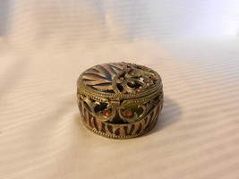 2.75&quot; Small Round Decorative Metal Trinket Box, Intricate Filigree Design - $50.00