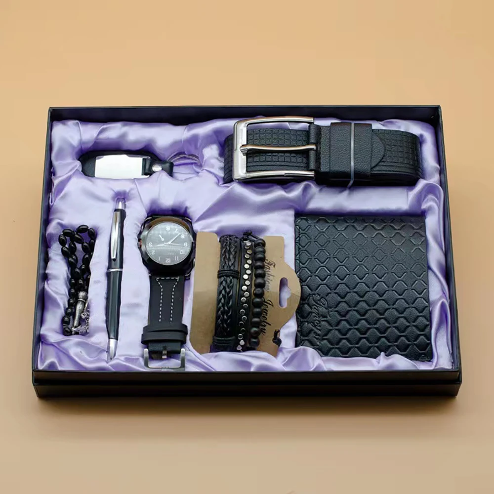 7Pcs Fashion Men Watch Gifts Set Business Quartz Wrist Watch Folding Wal... - $60.27