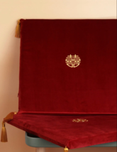 2 Dark Wine Red Double Golden/Silver Happiness kneeling Pad with Tassels... - £39.32 GBP