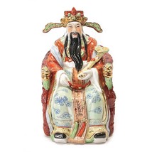 Chinese Fu Lu Shou Porcelain Statue Figurine Hand Painted 10&quot; Mid-Centur... - £157.48 GBP