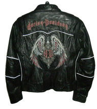 Harley Davidson HD Womens Small Leather Biker Jacket Studded Eagle Graph... - £106.23 GBP