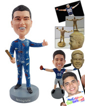 Personalized Bobblehead Crazy dude wearing a funny pijama with a club/bat givng  - £72.57 GBP