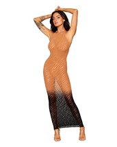 TWO TONE SEAMLESS ZEBRA KNIT BODYSTOCKING GOWN COPPER/BLACK - $36.99