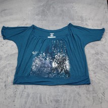 Lane Bryant Shirt Womens 18 Blue Short Sleeve Square Neck Graphic Crop Top - £17.87 GBP