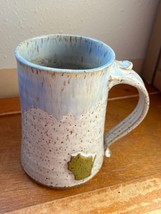 Large White w Brown Flecks &amp; Light Blue Drip Art Pottery Wisconsin Coffee Cup or - £10.09 GBP