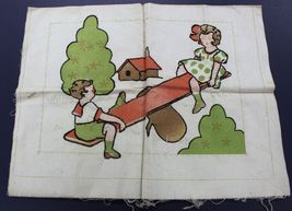 VTG Embroidered Crib Pillow # 875 1930s JBK Co Children on See Saw 16.5"... - $26.68