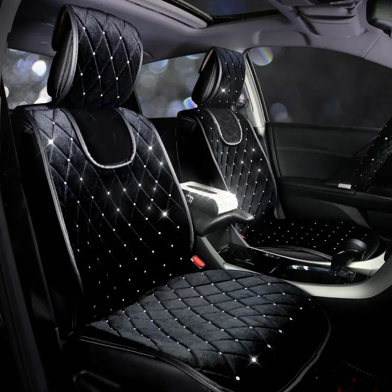 Luxury Full Crystal Diamond Car Seat Cover Universal Winter Plush Auto Seat - £87.79 GBP