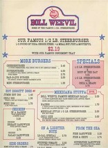 Boll Weevil Menu San Diego California Area 1985 Steerburger - £22.15 GBP