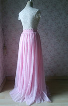 Pink Maxi High Split Tulle Skirt Pink Polka Dot One Side Split Tulle Tutu Skirt  image 3