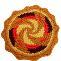 Vintage kitschy hand crocheted harvest fall autumn multicolor potholder trivet - £11.98 GBP