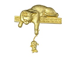 Jonette Jewelry Gold Tone Cat and Mouse Brooch - £19.46 GBP