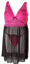 Pucker Up Ladies Babydoll Chemise Thong 2-Piece Set Pink Plus Size 1X - $28.99