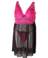 Pucker Up Ladies Babydoll Chemise Thong 2-Piece Set Pink Plus Size 1X - £22.97 GBP