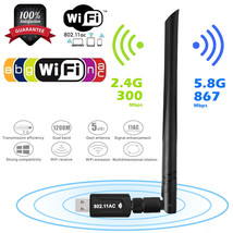 1200Mbps Wireless Usb Wifi Adapter Dongle Dual Band 2.4G/5Ghz W/Antenna 802.11Ac - £19.54 GBP