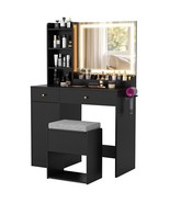 Vanity Dressing Table and Chair Set with Mirror and Lights-Black - Color... - $5,621.57 MXN