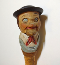 ANRI Blinking Eye Jaw Drop Bottle Stopper Wood Hand Carved Puppet Barware Cork - £35.50 GBP