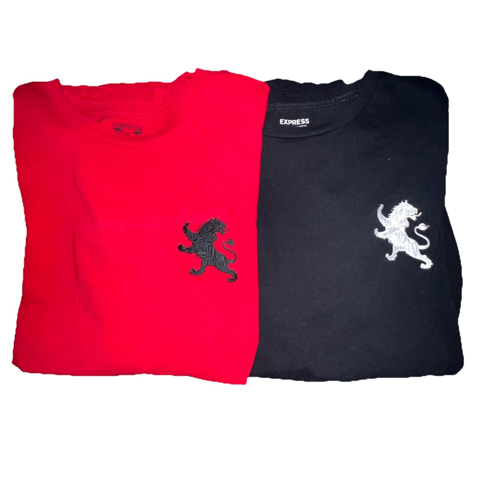 2 -Express Lion Embroidered Logo Crew Men’s Short Sleeve T-shirt Size XL... - $24.01