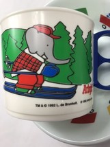 Babar ABC Cup Mugs Bowl 1992 Arby&#39;s Plastic Children Toddlers Primary Colors Set - £17.94 GBP