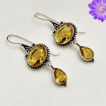 Citrine Gemstone 925 Silver Earring Handmade Jewelry 1.72&quot; Gift For Women - £5.65 GBP